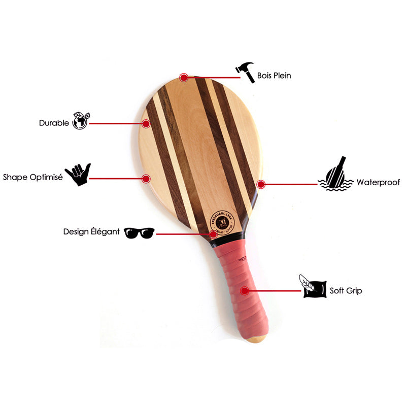 Jeu de raquette en bois haut de gamme Frenchie Edition avec sacoche bleu marine