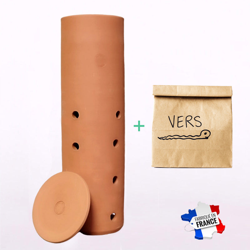 recyclez vos biodéchets grâce au lombricomposteur tube en terre cuite 4L, écologique, compact et fabriqué en France.
