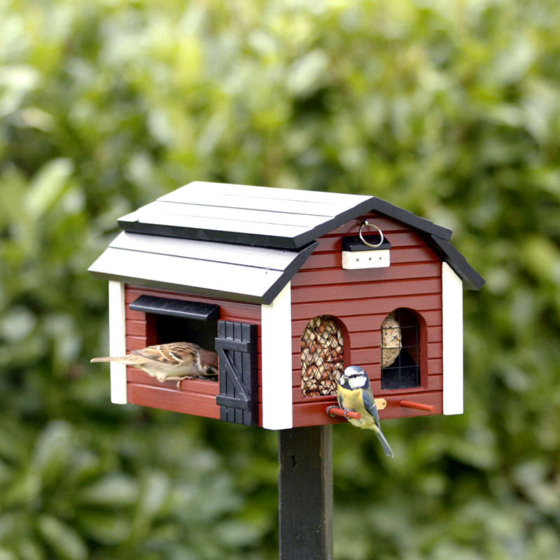 Grande mangeoire à oiseaux en bois - Mangeoire Multifeeder Grange roug –  Maison Fertile