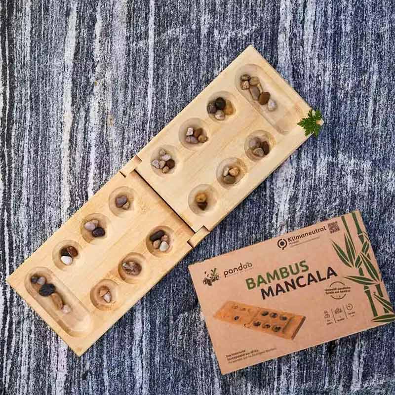 Jeu ancestral de réflexion et de stratégie Mancala - Pliable et portable, fabriqué en bambou