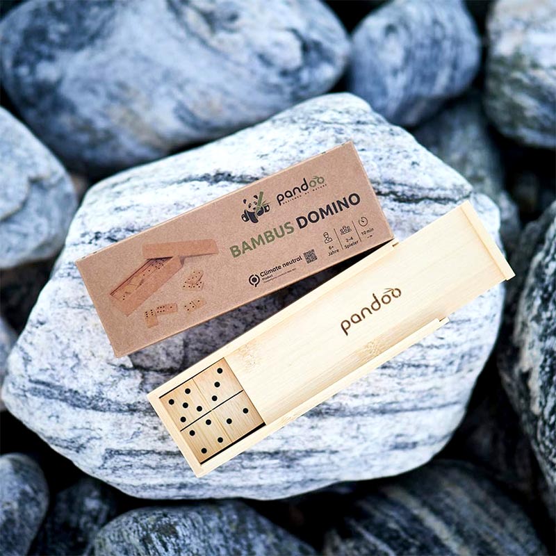 Jeu De Dominos 28 Pièces En Mélamine - Coffret Bambou Laqué Avec Fermeture Magnétique