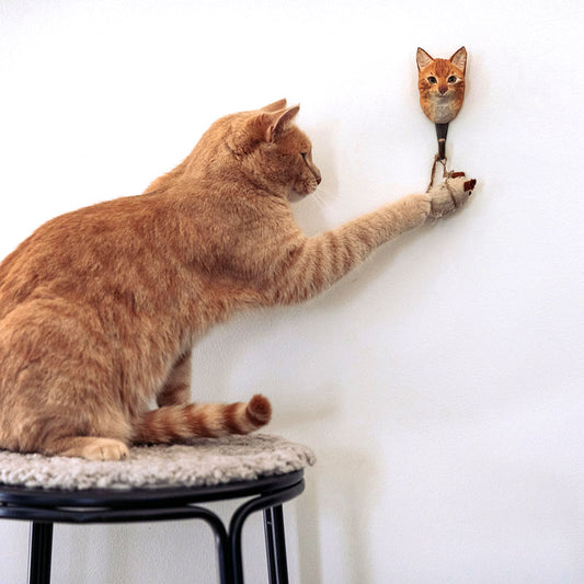 patère porte-manteau crochet représentant un magnifique chat roux pour suspendre torchon, manteau, peignoir