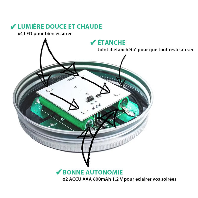 lampe solaire pour éclairer vos soirées équipée d'un panneau solaire, de 4 LED et de 2 batteries accu rechargeables. La lanterne peut éclairer jusquà 12 heures