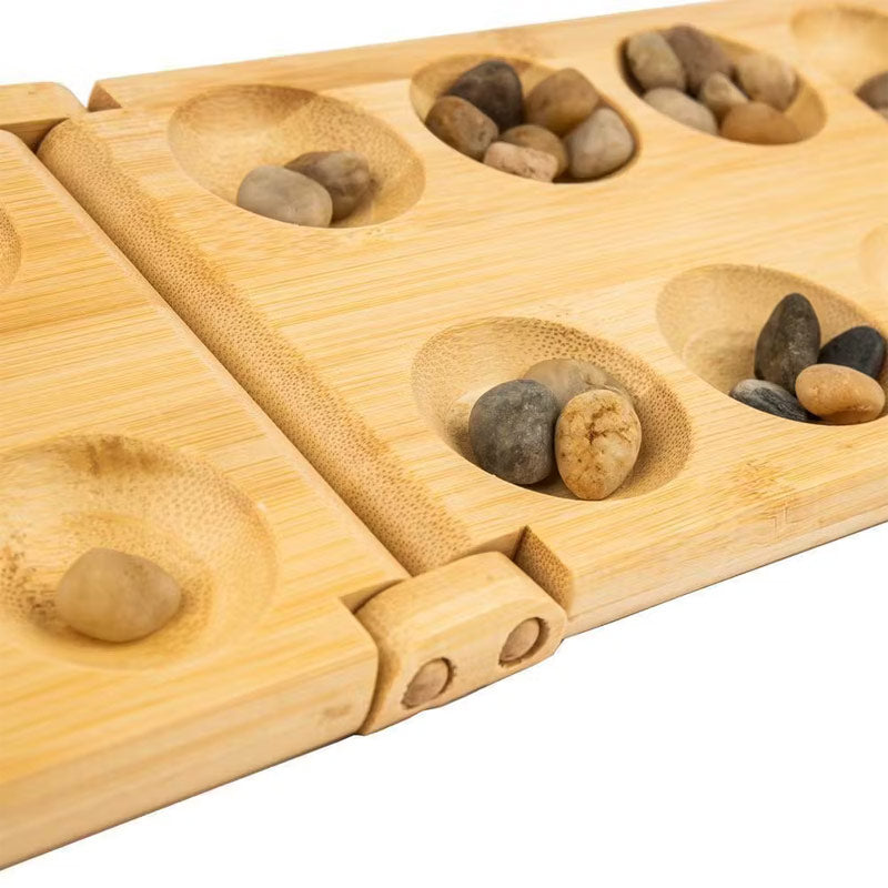 Jeu ancestral de réflexion et de stratégie Mancala - Pliable et portable, fabriqué en bambou