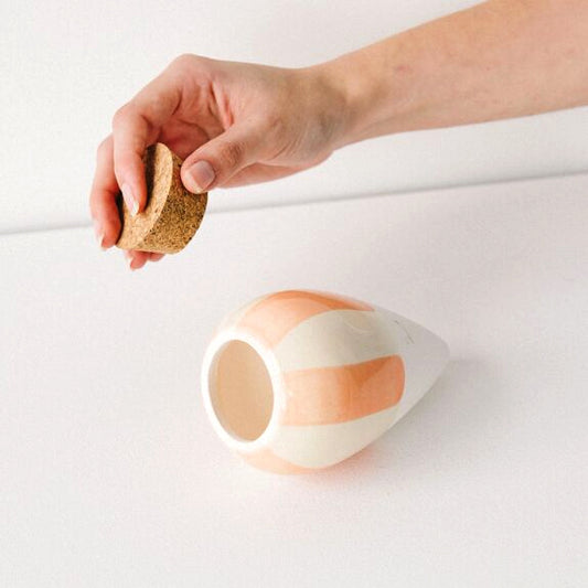 jolie olla d'arrosage décorative à planter dans un pot de fleur, olla pepin rayée orange et crème