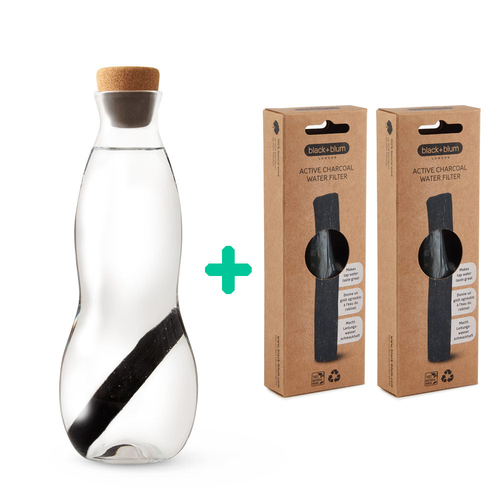 carafe filtrante eau carafe black+blum avec 2 recharges de charbon actif Binchotan incluses