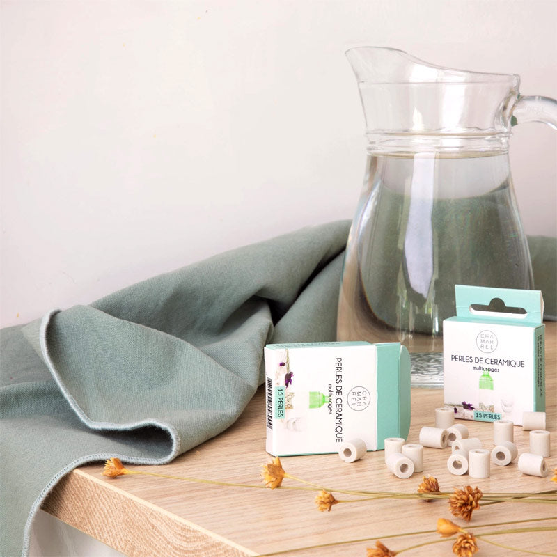 perles de céramique pour carafe ou gourde, boite de 15 perles grises en céramique EM