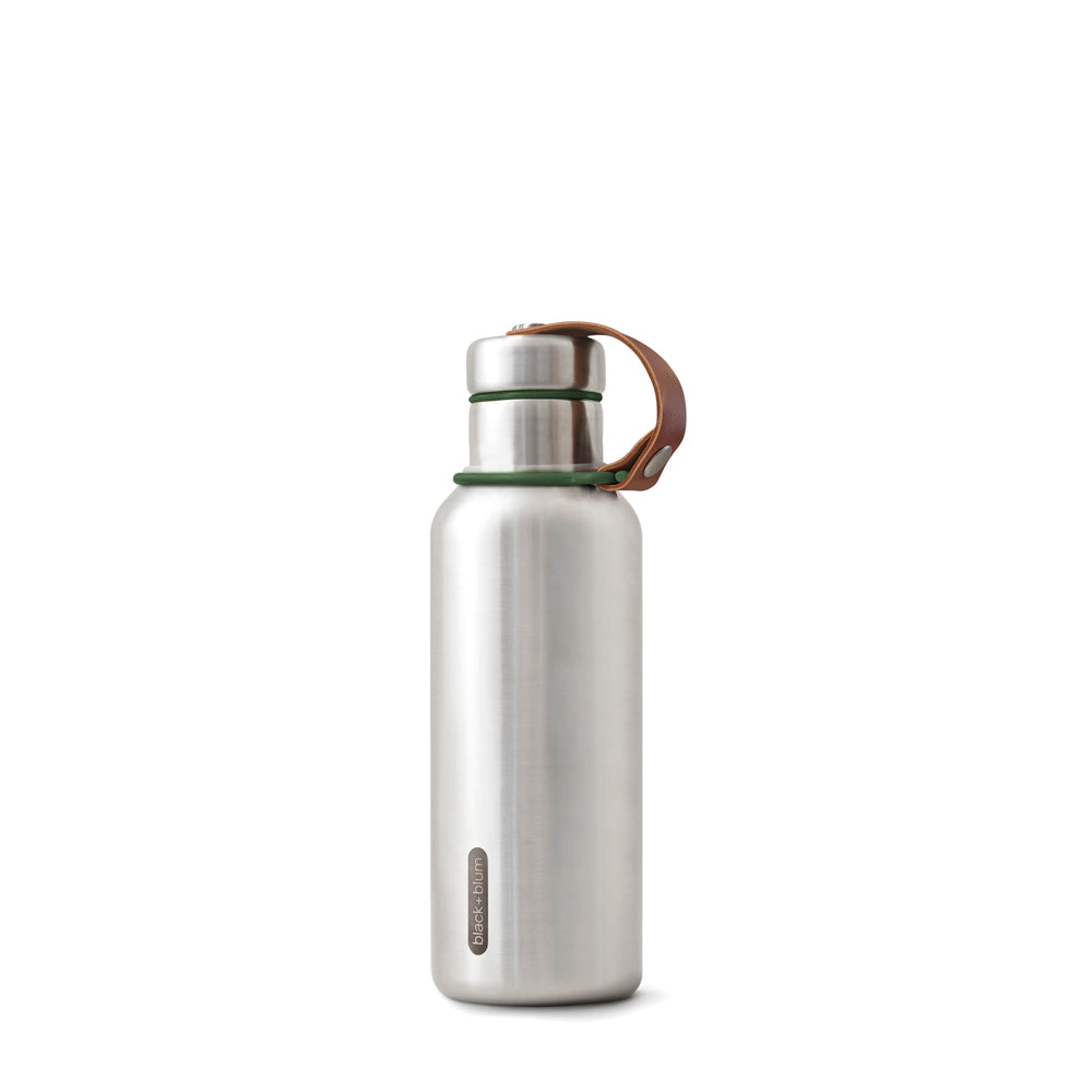 gourde isotherme en métal de 500 ml avec sangle en cuir végétal