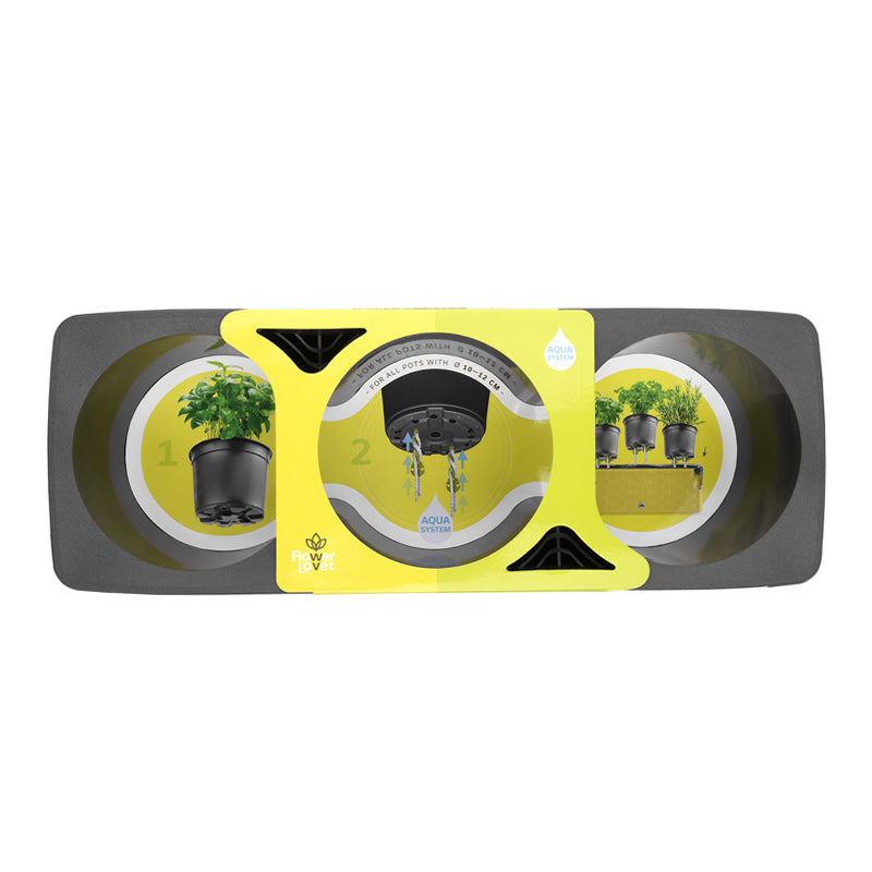 packaging du pot auto-irrigant cobble trio bleu acier, la jardinière qui prends soin des herbes aromatiques