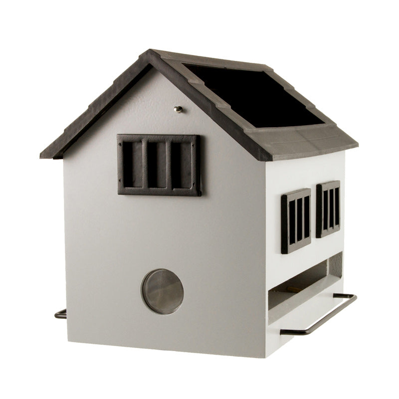 mangeoire à oiseaux en forme de maison avec bain pour les oiseaux et perchoirs