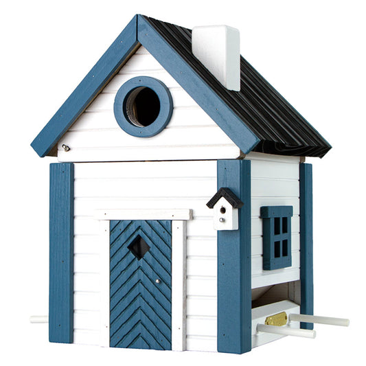 cabane à oiseaux wildlife garden maison bleue et blanche scandinave