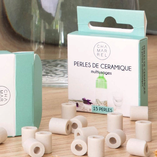 perles de céramique em en argile cuite naturelle, boite de 15 perles grises Chamarrel