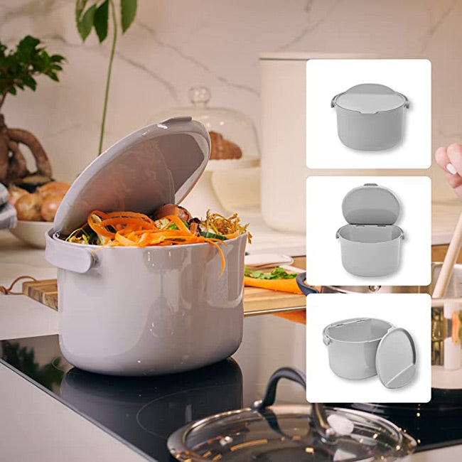 la poubelle à compost ou bac à compost de cuisine Organko daily simplifie la gestion quotidienne des biodéchets. Elle est très pratique, le couvercle s'ouvre d'une seule main pour mettre les déchets de cuisine avec l'autre main et elle se rince très facilement