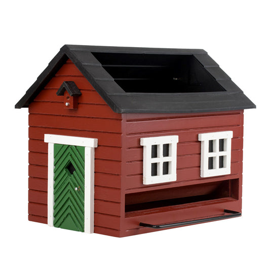 jolie mangeoire à oiseaux au design suédois avec bain intégré dans le toit