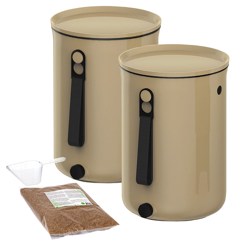 2 composteurs de cuisine bokashi compact et design pour composter les déchets organiques directement dans la cuisine, en maison ou en appartement