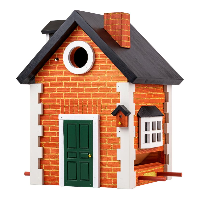 Maison pour oiseaux en bois façon briques avec accès nourriture des deux côtés
