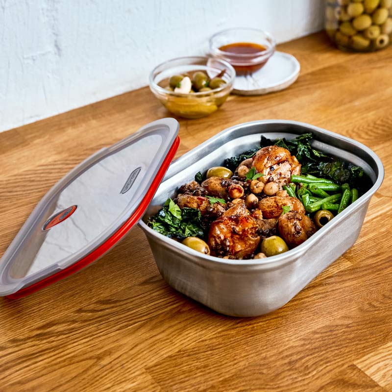 Boîte repas en acier inoxydable 1200 ml remplie de nourriture, pour conserver et transporter les aliments au bureau ou en déplacement