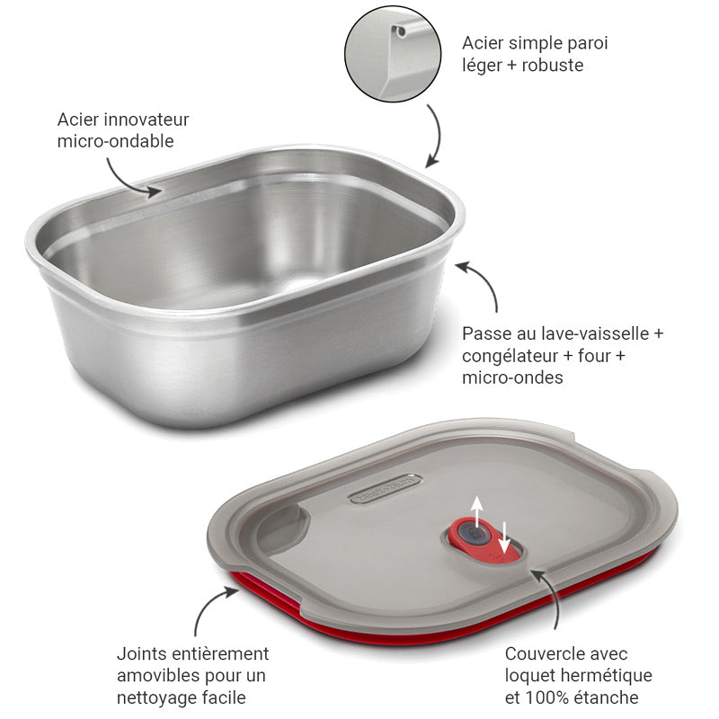 Boîte alimentaire en inox 1200ml Black+Blum - Compatible four, congélateur et micro-ondes