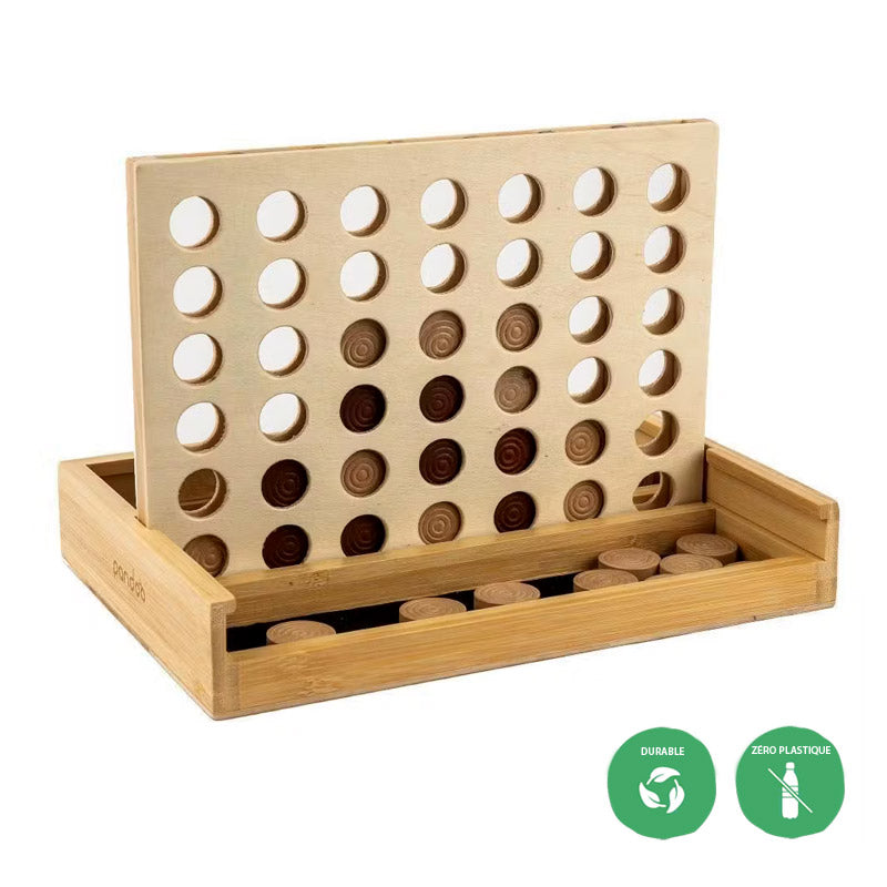 jeu de stratégie puissance quatre en bois de bambou. Le célèbre jeu de logique puissance 4 dans sa version durable en bois