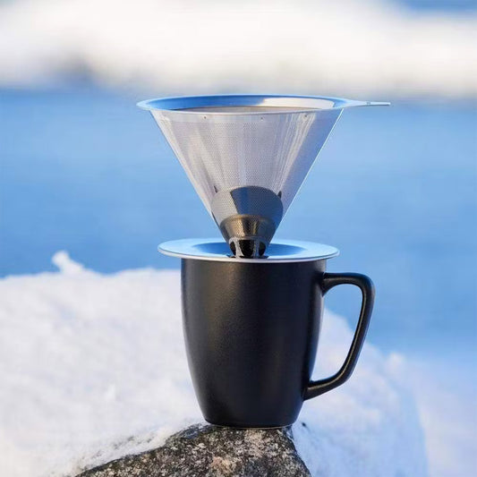 filtre à café nomade en acier inoxydable, idéal pour le camping, la plage ou les voyages