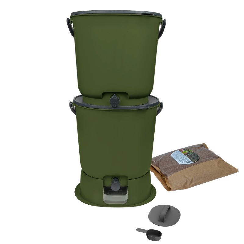 set de 2 composteurs bokashi essential vert olive