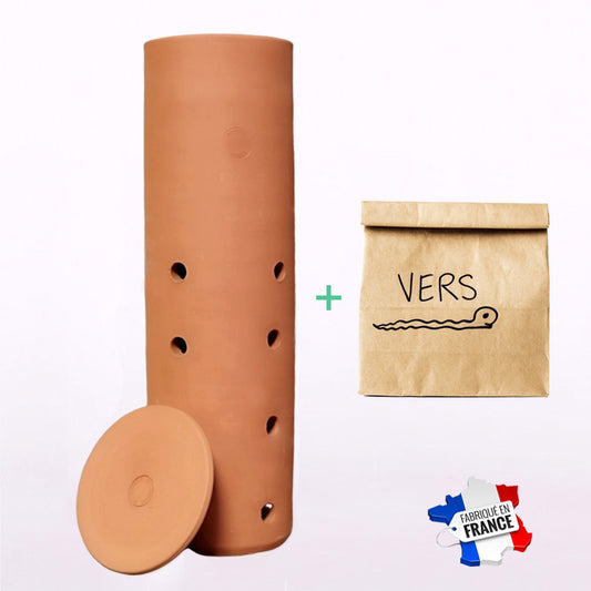 recyclez vos biodéchets grâce au lombricomposteur tube en terre cuite 4L, écologique, compact et fabriqué en France.
