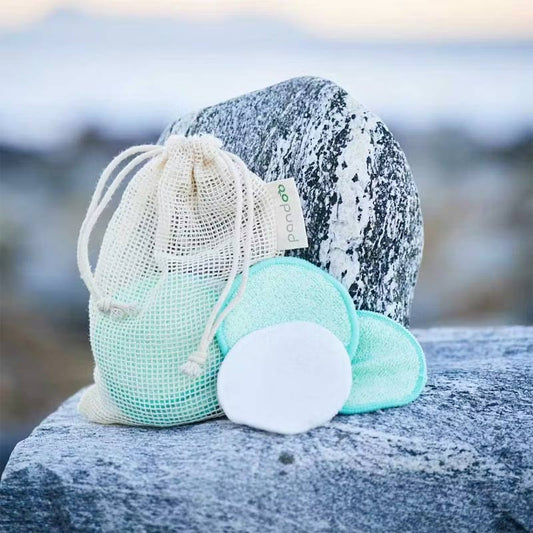 Lot de 10 disques démaquillants en matière naturelle coton bio et fibres de bambou, avec filet de lavage en coton