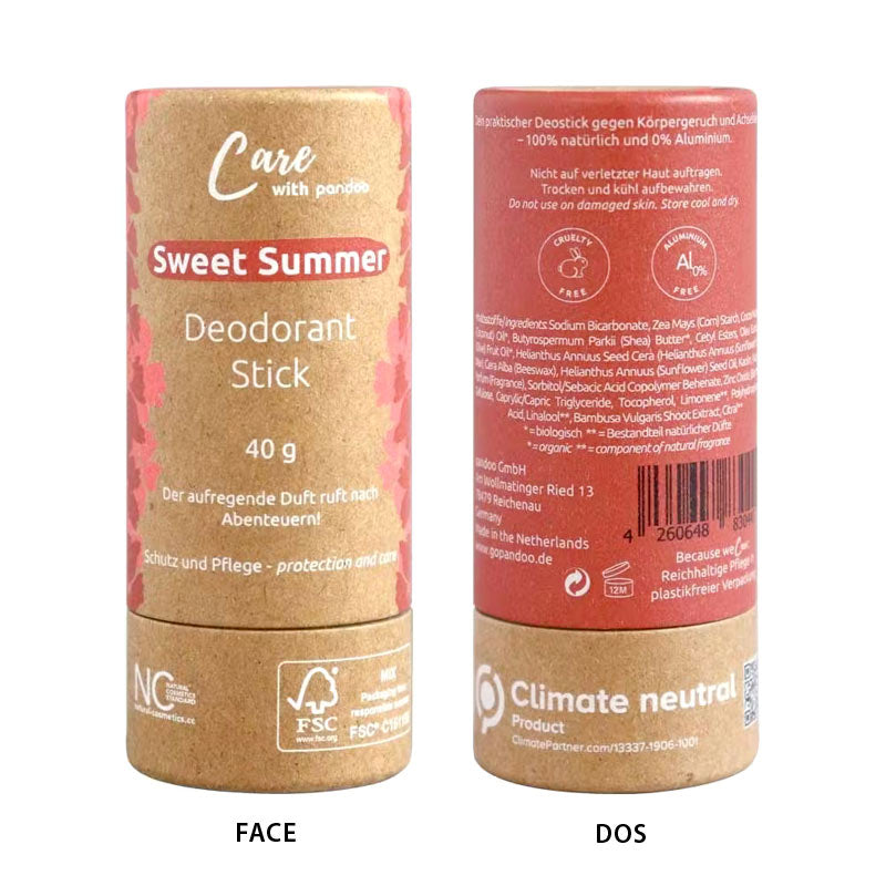 déodorant Pandoo Sweet Summer composé d'ingrédients 100% naturels sains pour la peau