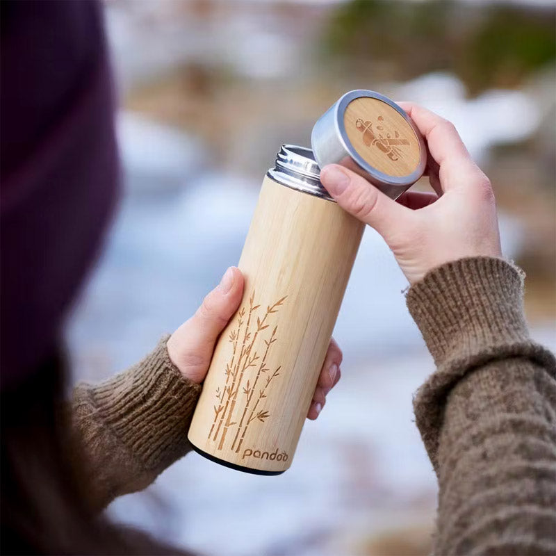 gourde isotherme thermos en bambou de la marque pandoo