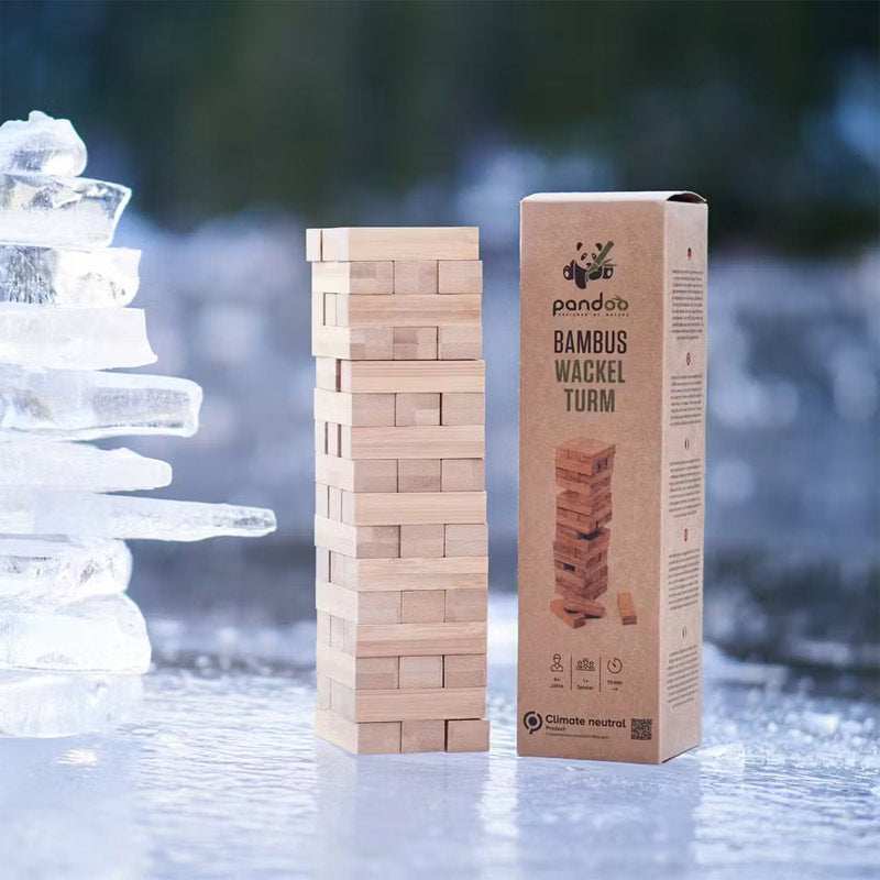 jeu en bois écologique la tour infernale Pandoo avec son emballage en carton recyclable