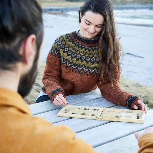 Jeu ancestral de réflexion et de stratégie Mancala - Pliable et portable, fabriqué en bambou