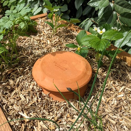 lombricomposteur en terre cuite Bioclimakit enterré dans une jardinière