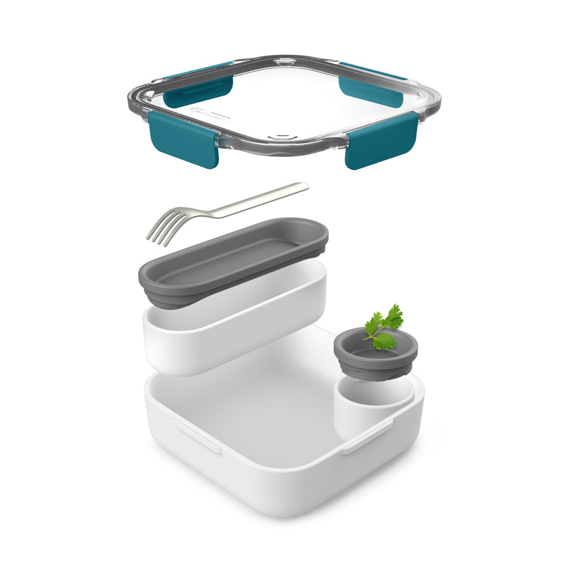 Boîte à repas Black+Blum Ocean avec clips de fermeture étanches et plusieurs contenants– lunch box design réutilisable pour repas au bureau ou en déplacement