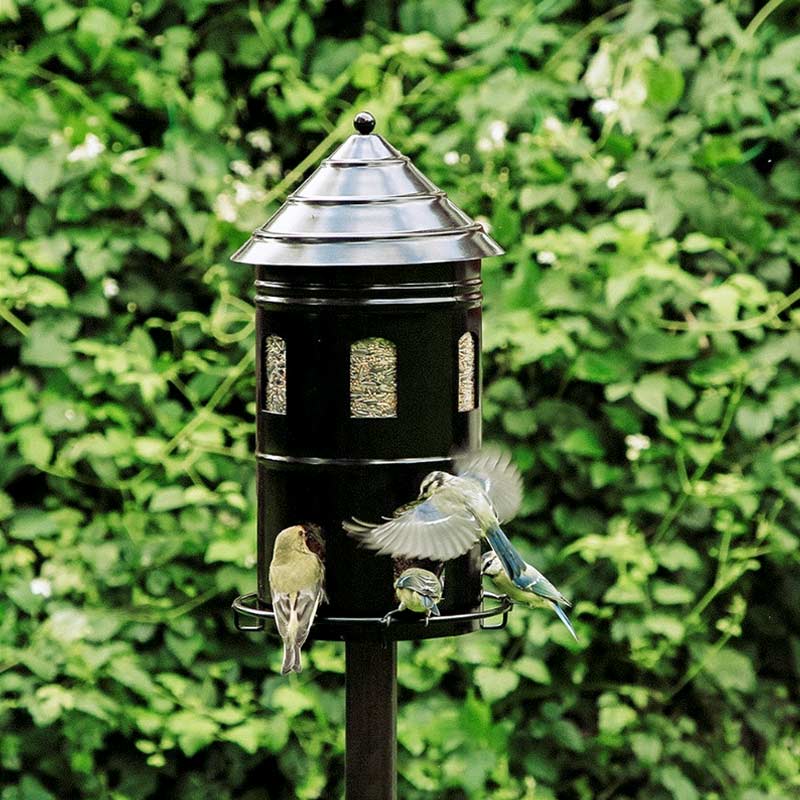 magnifique mangeoire de jardin en métal noir pour nourrir de nombreux oiseaux