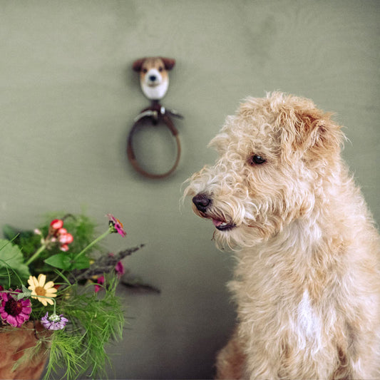 patère en bois et métal animal domestique à l'effigie d'un chien terrier jack russell