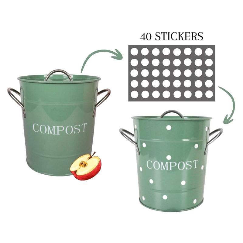 poubelle à compost verte personnalisable avec des pois blancs fournis avec
