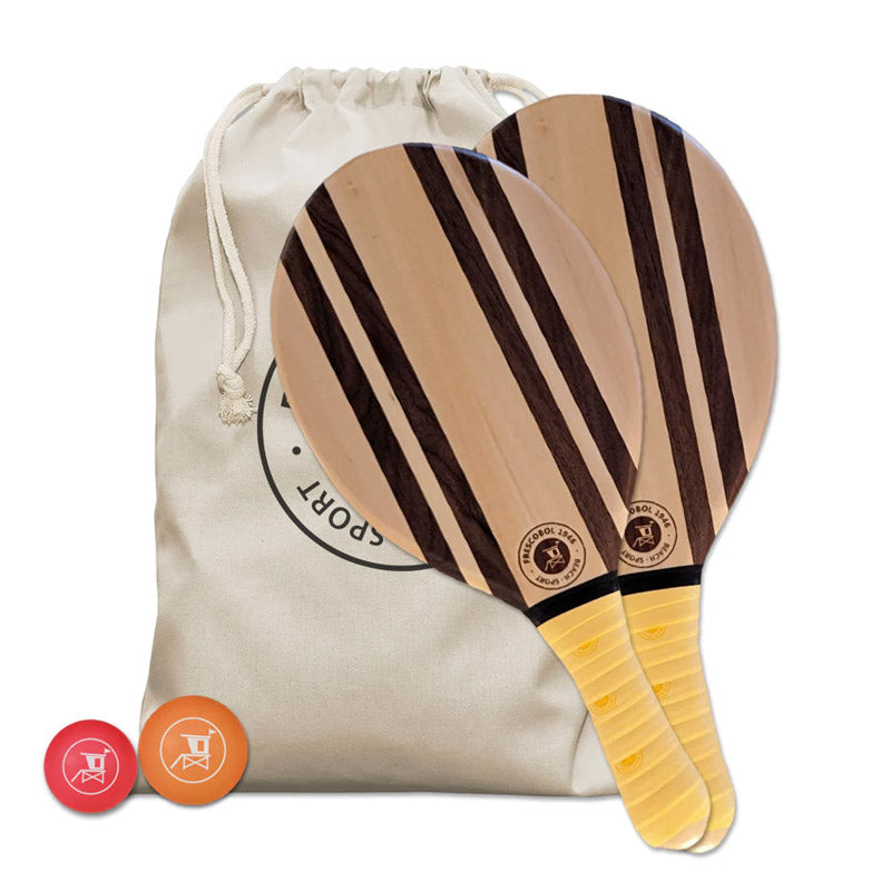 jeu de raquette de plage de qualité avec manche jaune, un sac en coton et deux balles pour jouer