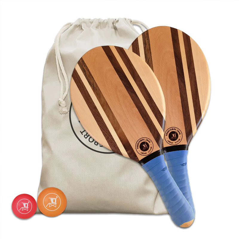 jeu de raquettes de plage haut de gamme en bois plein avec 2 balles en mousse et caoutchouc et un sac en coton