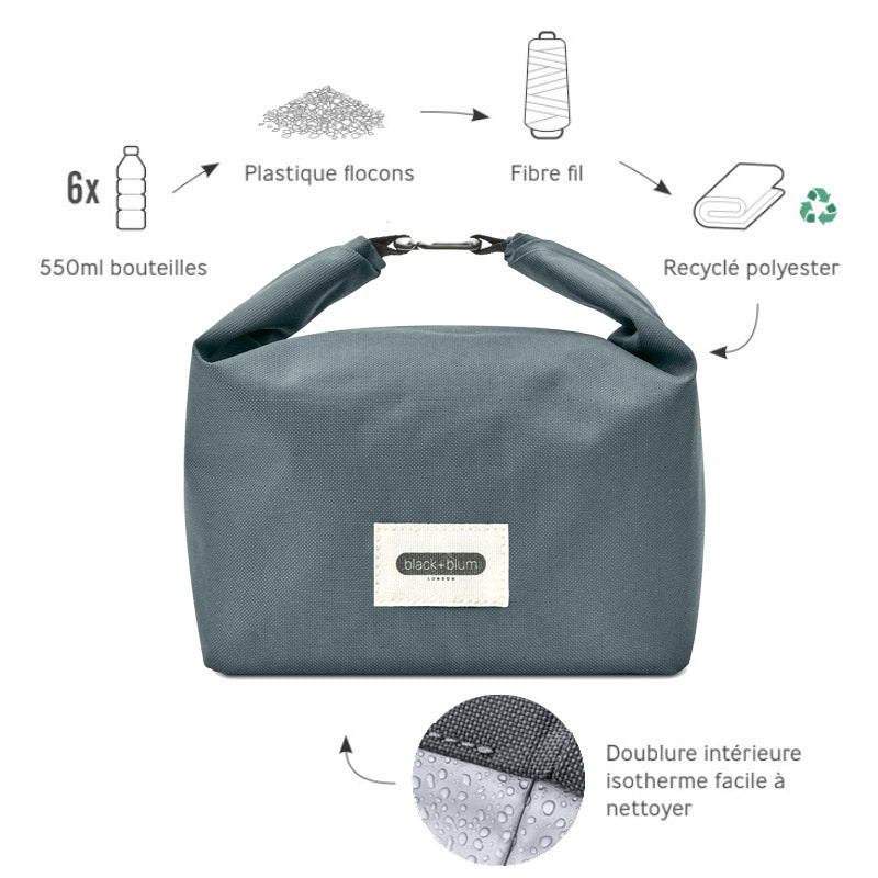 un sac à lunch souple, pratique, étanche et isotherme qui s'emmène partout. Ce sac à déjeuner est fabriqué à partir de bouteilles en plastique recyclées