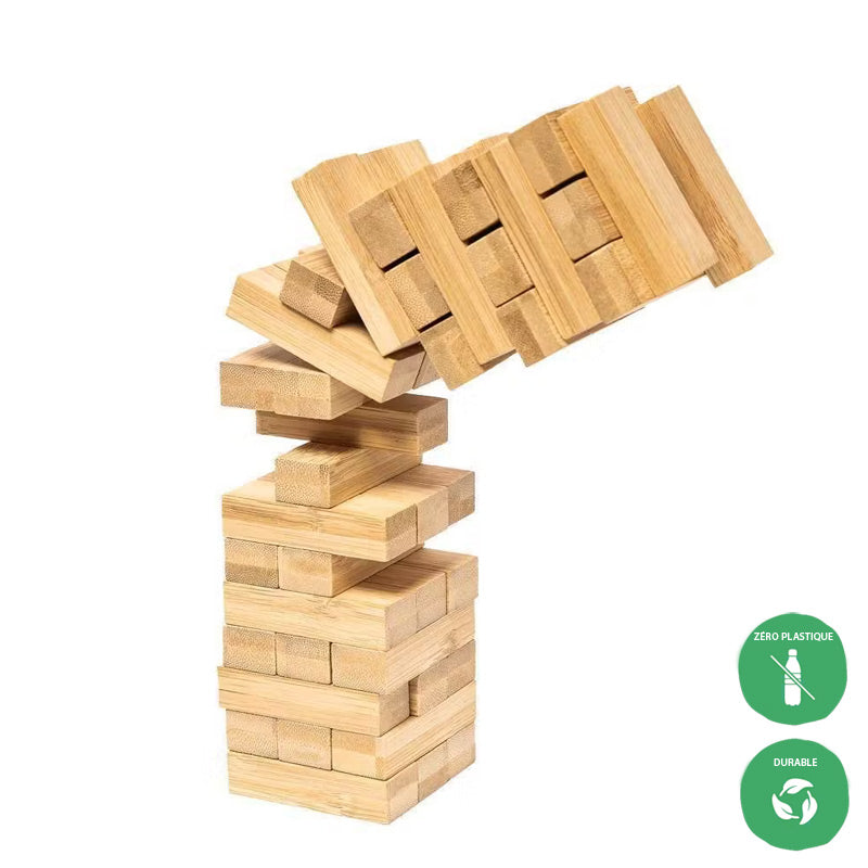 Jeu de la tour infernale Pandoo type Jenga : qui parviendra à déplacer sa brique sans faire tomber la tour?