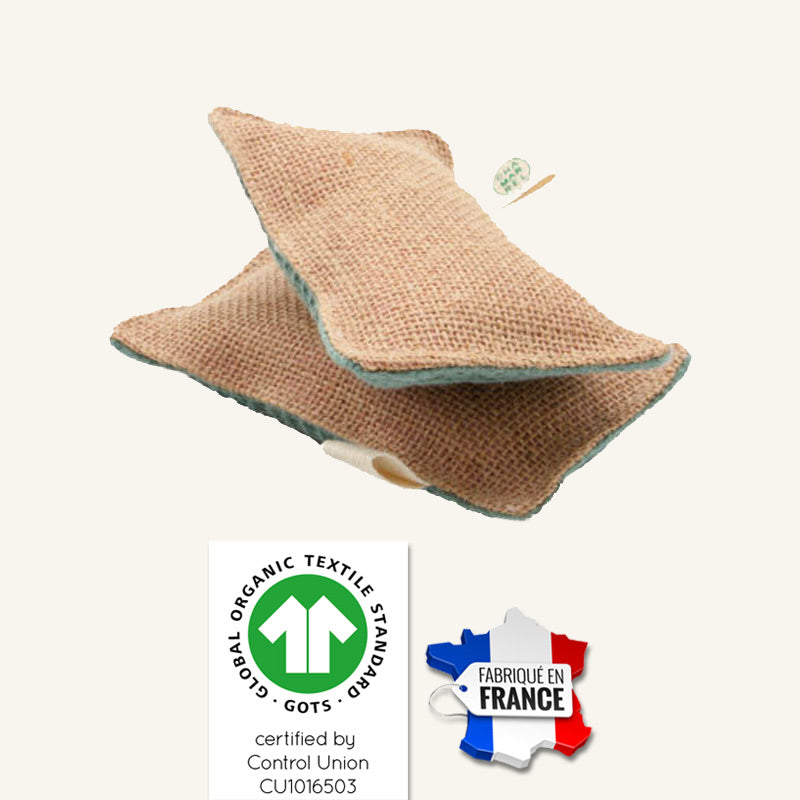Lot de 2 éponges lavables Chamarrel en coton biologique - fabriquées en France