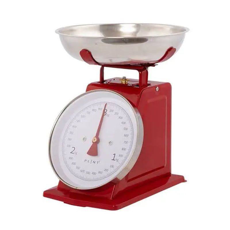 balance de cuisine plint rouge pour peser les ingrédients dans la cuisine, avec bol inox, pèse jusqu'à 3 kg