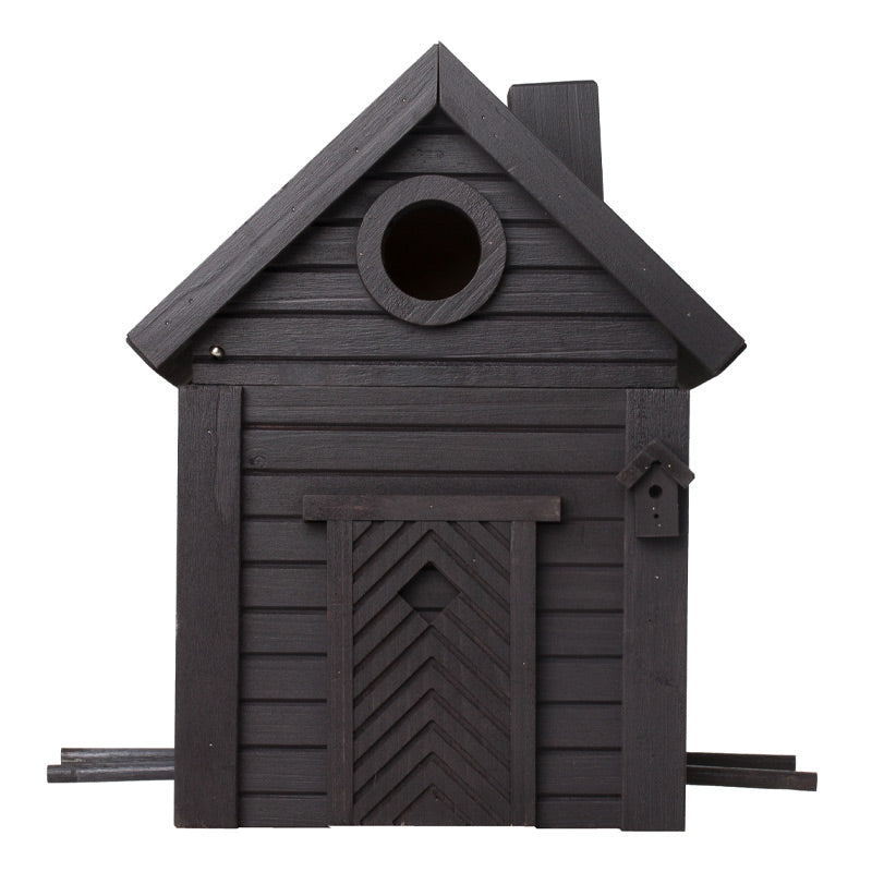 cabane à oiseaux décorative pour le jardin wildlife garden noir charbon, nichoir mangeoire de 2 litres adaptée aux besoins des oiseaux