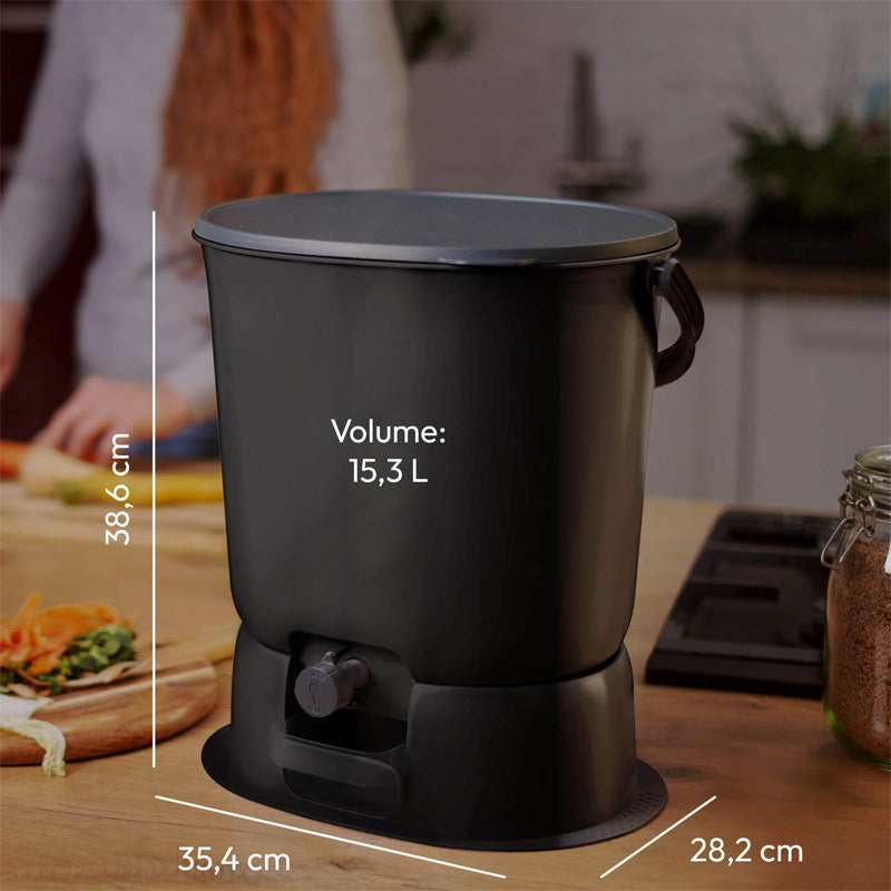 Dimensions du composteur Bokashi Organko Essential 15,3L noir + base