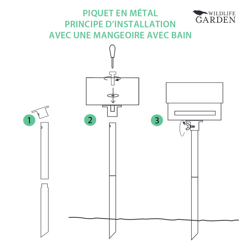 piquet de fixation robuste WG907 en métal pour une mangeoire avec bain Wildlife Garden