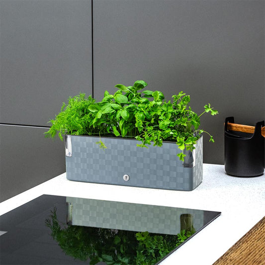 jardiniere auto-irrigante pour les herbes aromatiques cobble trio bleu metal acier