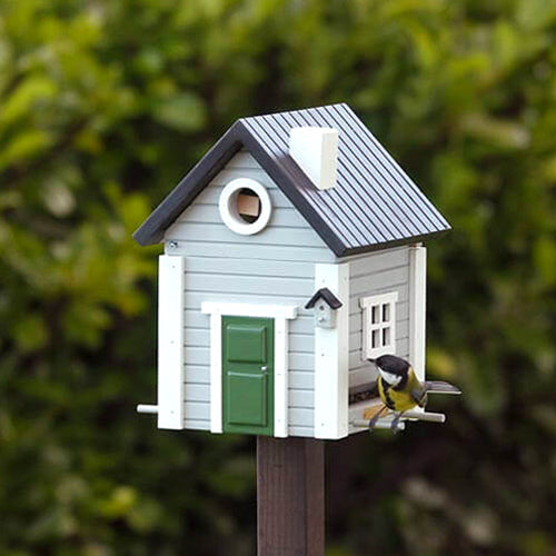 Multiholk maison grise WG119 : nichoir mangeoire à oiseaux de qualité et décoratif a fixer sur un arbre, un mur ou un poteau