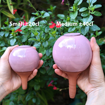jolies ollas rose tendre de la poterie Lutton pour l'arrosage des plantes. Les ollas Lutton sont disponibles en 20cl ou 40cl