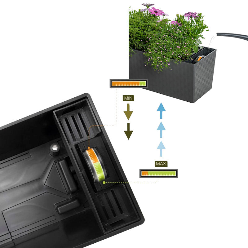 la jardinière auto-arrosante Supreme 50 de flower lover est équipée d'une réserve d'eau et d'un témoin flotteur qui indique quand il faut la remplir